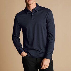 NEW Three Dots Men's Cotton Jersey Knit Long Sleeve Polo Shirt SM Navy Blue